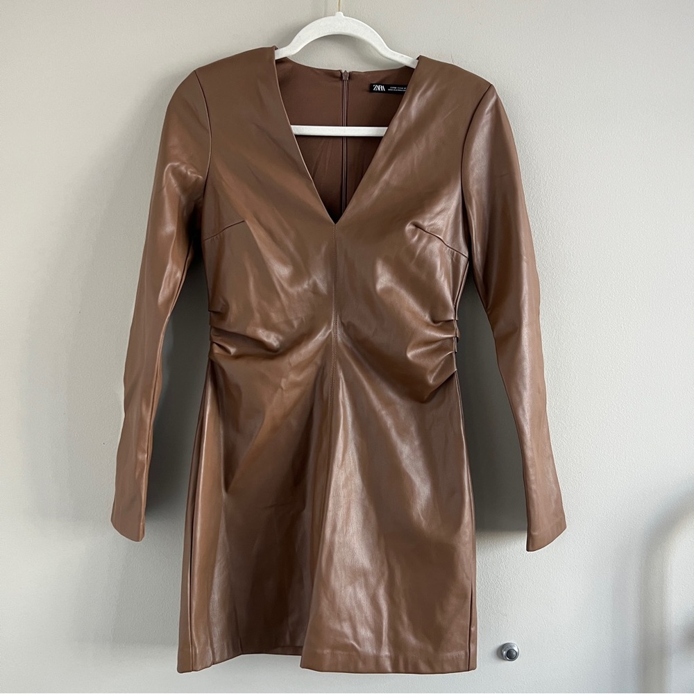 Zara Brown Leather Dress (Size M)